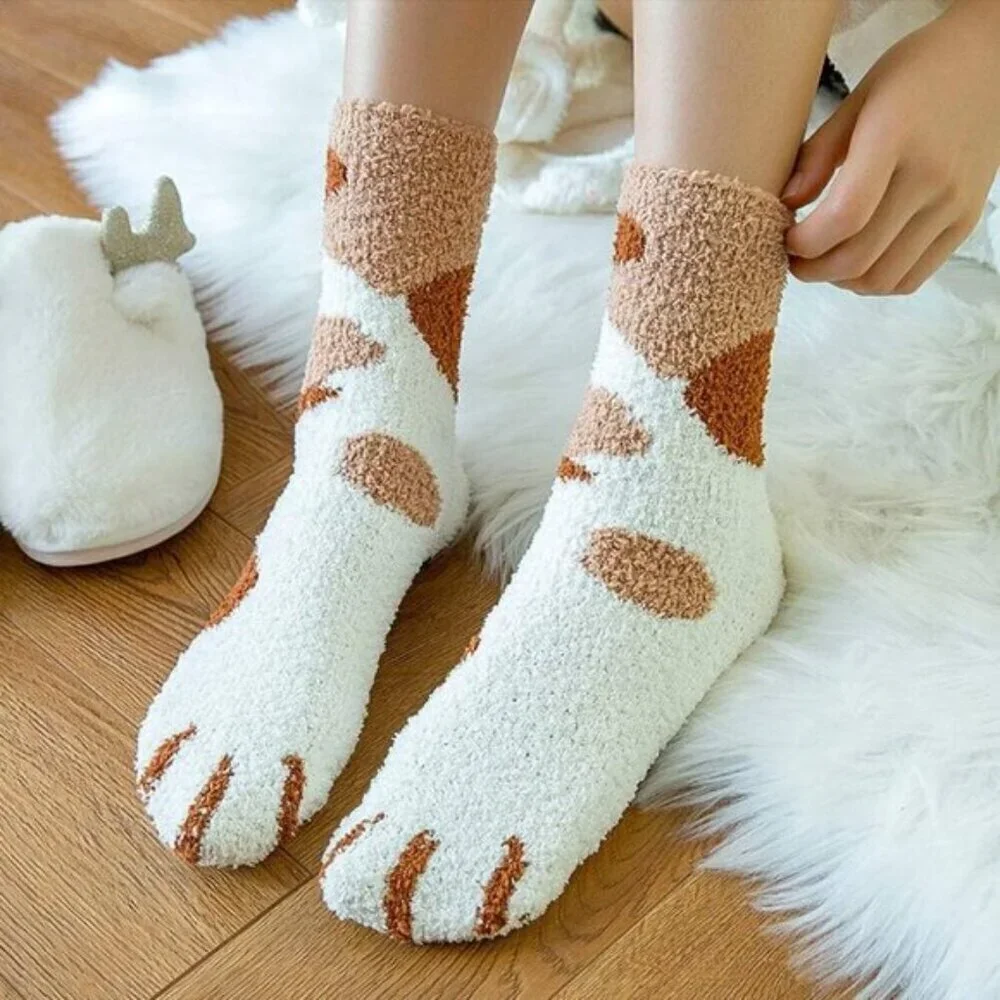 Women’s Plush Slipper Socks 5-Pair Warm Fuzzy Cozy Cat Dog Paw Size 6-10
